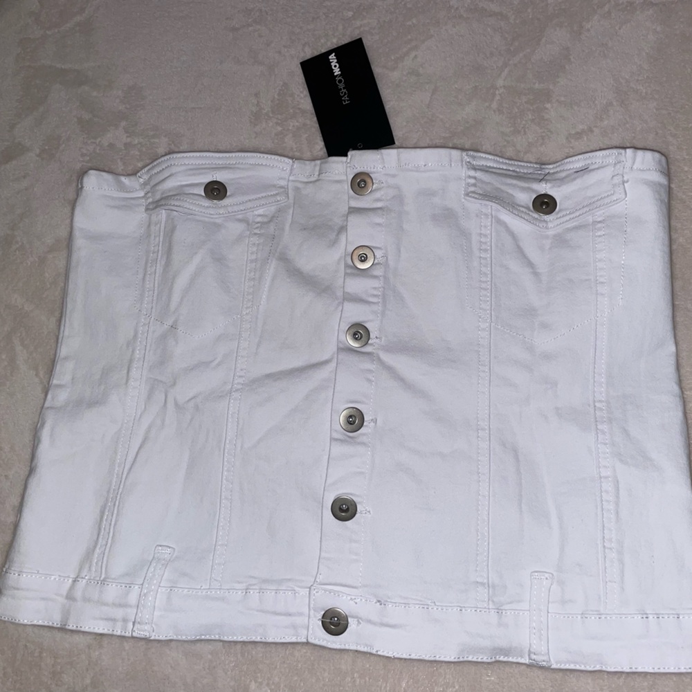 BRAND NEW/TAGS Fashion Nova Zoe Denim Tube Top White with Silver Buttons 2XL/XXL